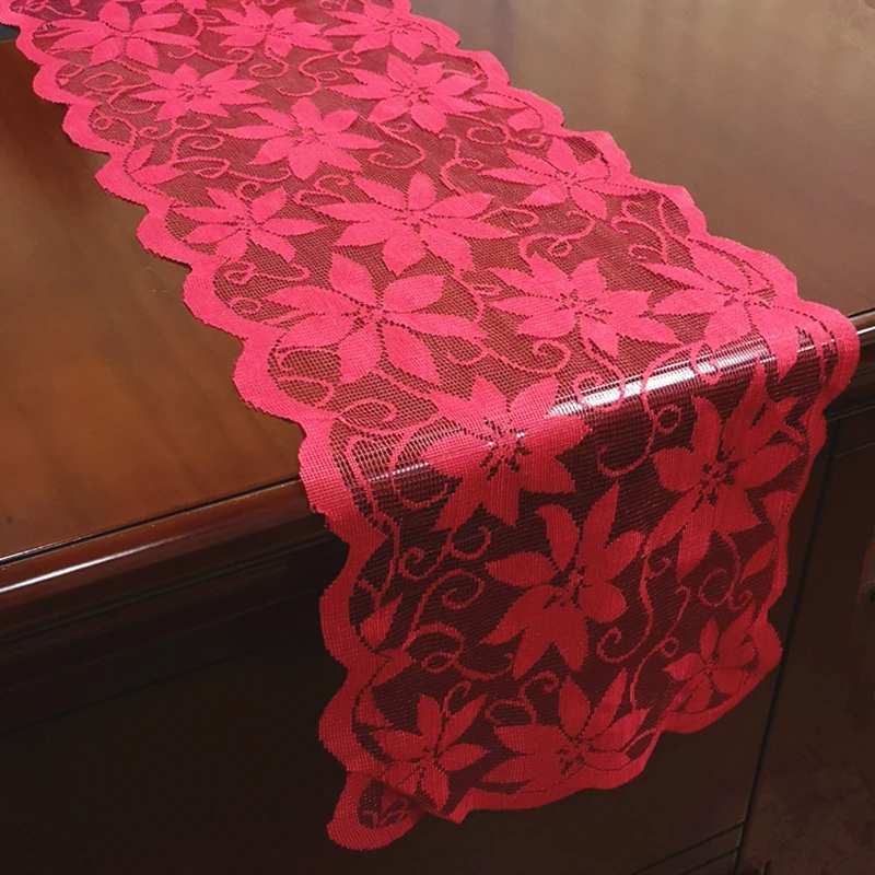 33x183 см красная кружевная скатерть с кисточками Цветочная для кухонного стола