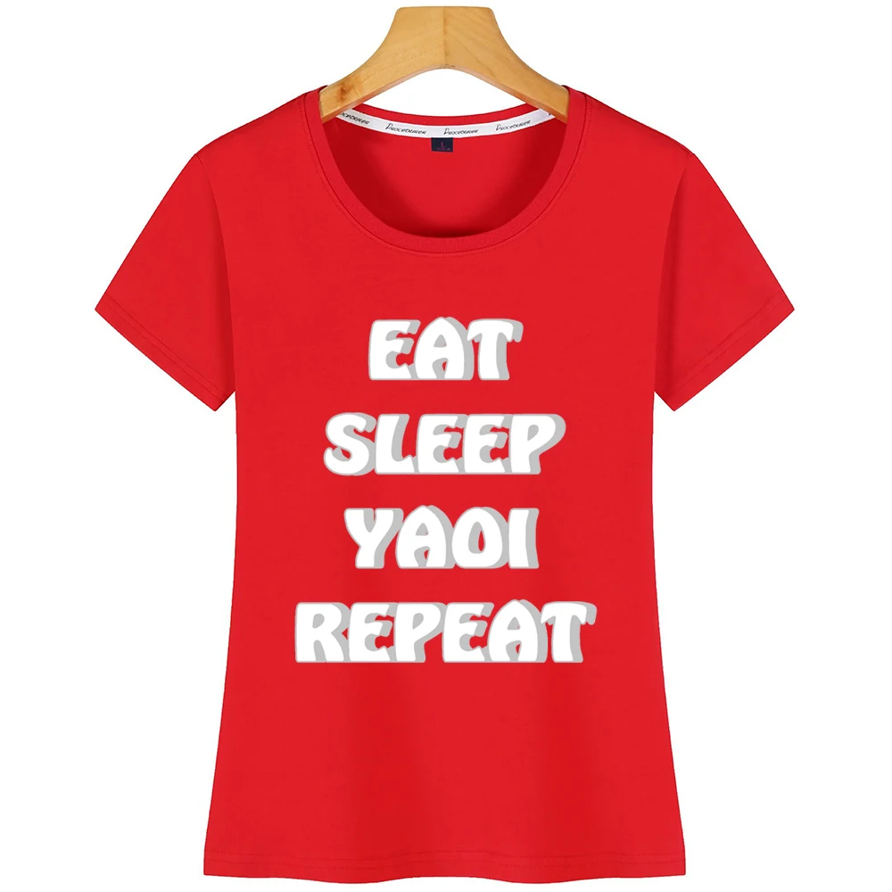 Топы Футболка Для женщин &quot Eat Sleep яой повторить базовое черное изготовленный на