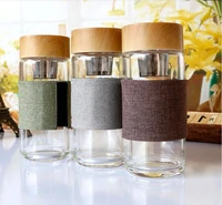 350ml glass water bottles heat resistant round office car cup with stainless steel tea infuser strainer tumbler new arrival dhl