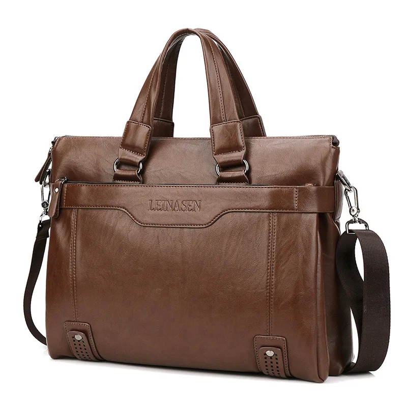 Weysfor Men Leather Black Briefcase Business Handbag Messenger Bags Male Vintage Shoulder Bag Men's Large Laptop Travel Bags
