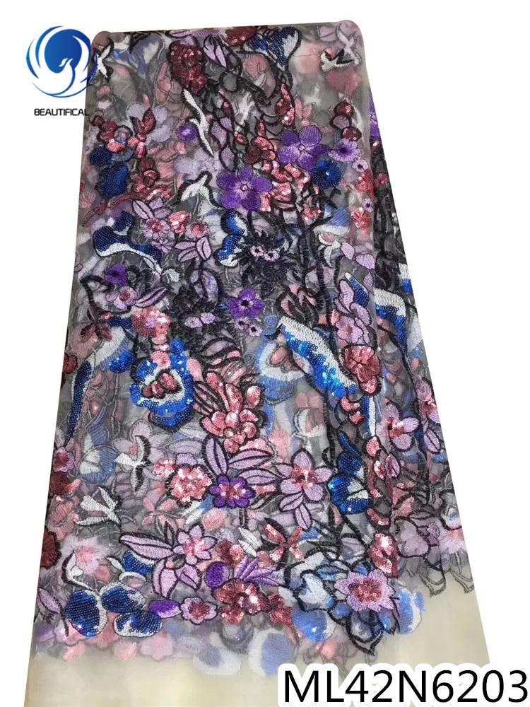 

Красивая африканская кружевная вышивка с узорами, французская сетчатая Кружевная Ткань 5 ярдов 2020, швейное кружево для вечерние ML42N62