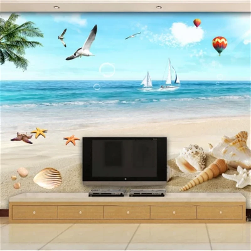 Wellyu индивидуальные большие Настенные обои 3d бесплатные летающие чайки море пляж