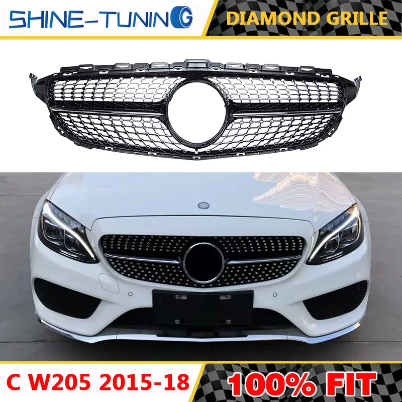 Подходит для нового C класса W205 GTR/Алмазная решетка C180 C200 C250 C300 без эмблемы- с/без камеры
