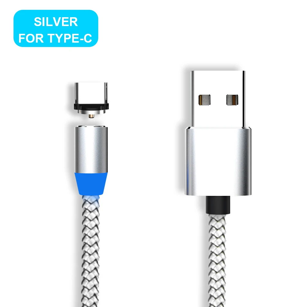 Silver Type C Cable Магнитный кабель Vanniso 2 м, кабель Micro usb type-C для iPhone xs, samsung, быстрая зарядка, магнитное зарядное устройство, USB кабели, зарядный шнур B - Цвет: Silver Type C Cable
