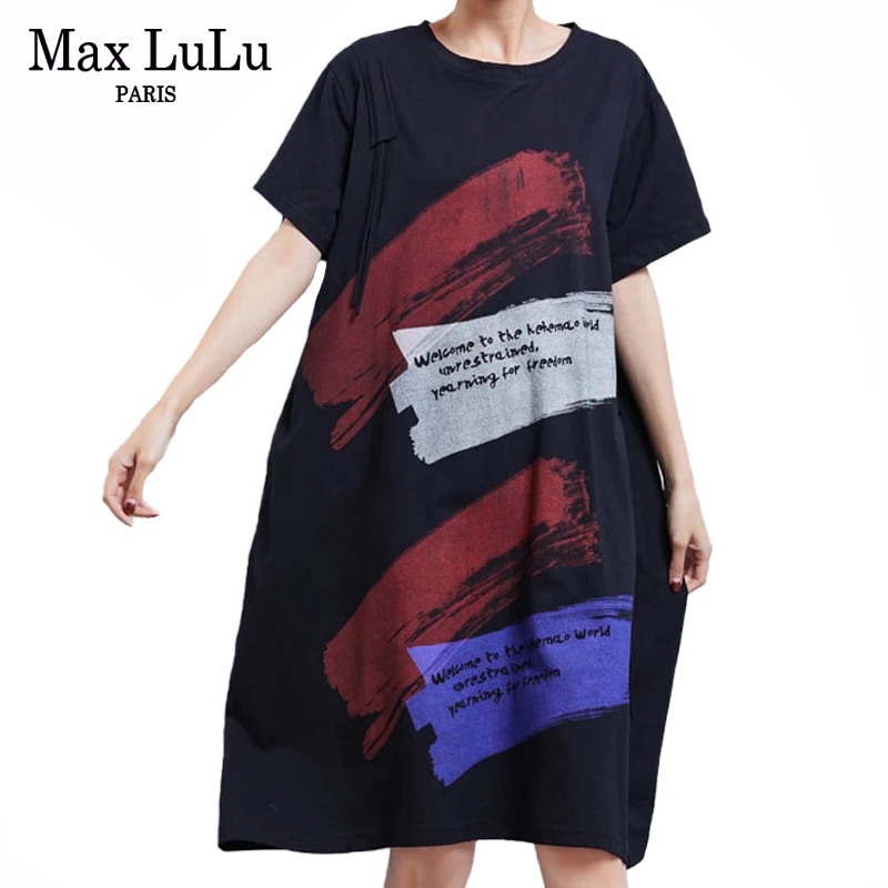 Max LuLu 2020 корейская мода летние женские повседневные уличные платья с принтом