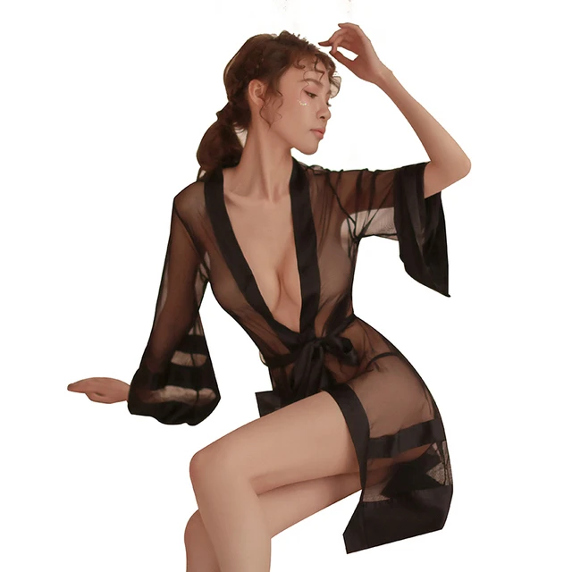 Сексуальное женское нижнее белье прозрачный сетчатый халат платье-халат для