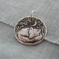 vintage fox charm chain necklace silver color fox and moon pendant necklaces for women female party fashion jewelry gifts