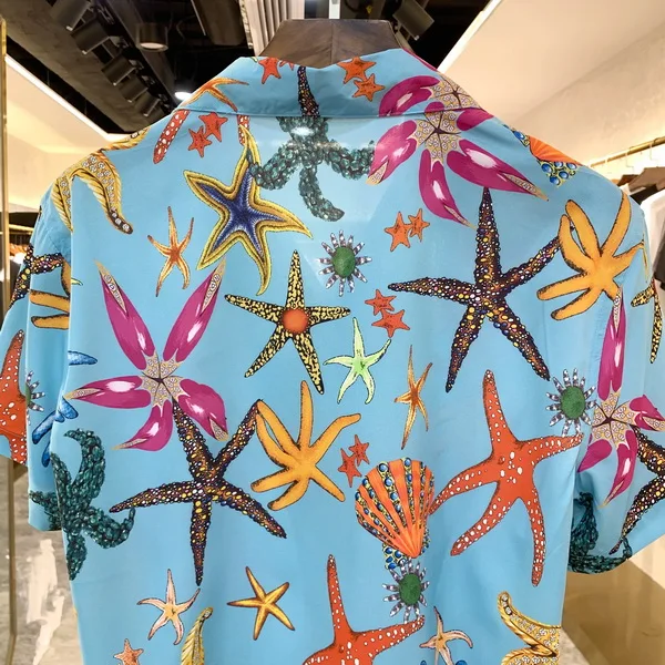 2021 mens summer hot sale fashion casual starfish printed shirt trend brand party cardigan shirt street lapel short sleeve free global shipping