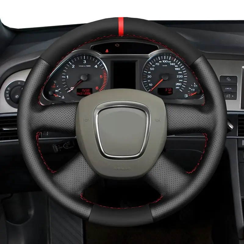 For Audi A3 (8P) Sportback A4 (B8) A4 (B7) A6 (C6) Avant 4-Spoke DIY Genuine Leather Suede Car Steering Wheel Cover