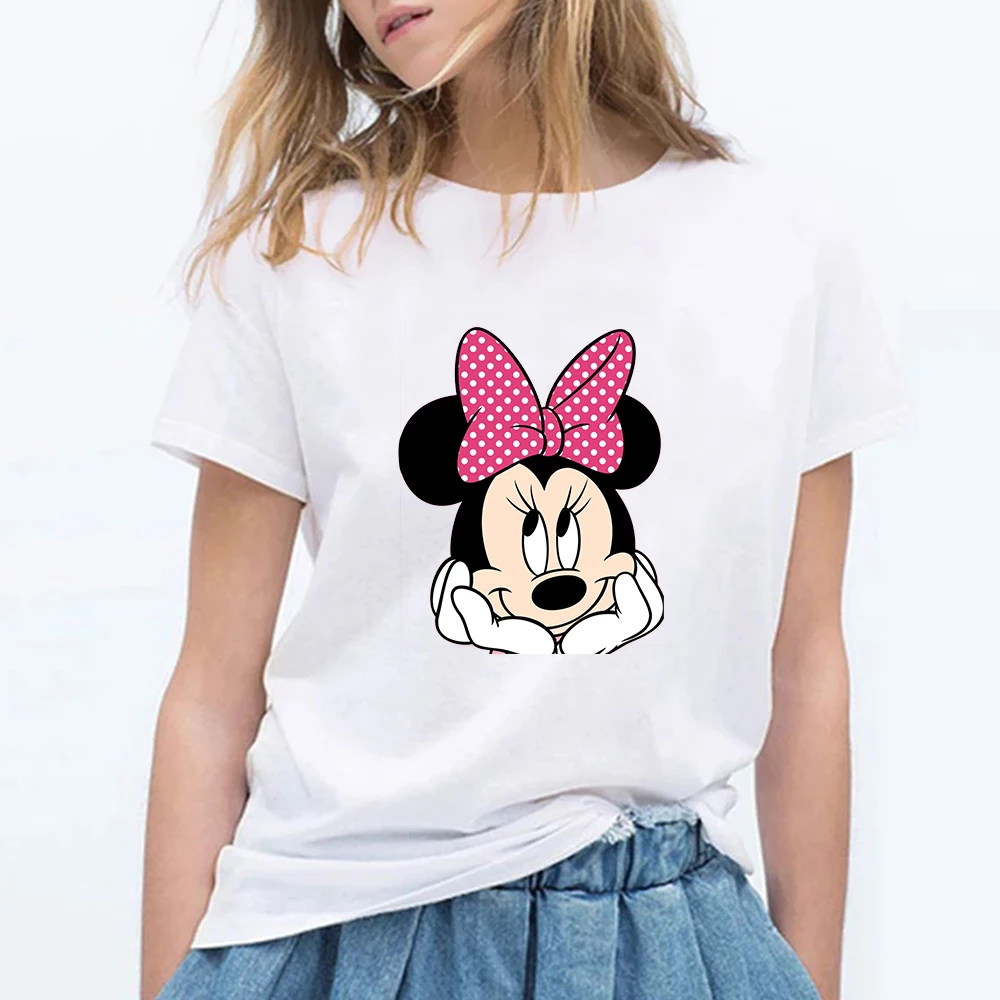 

New Disney Sweet Minnie T-shirts Woman Cartoons Kawaii Y2k Couples 2021 Summer Tops Oversize T Shirt Tee Shirt Femme Streetwear