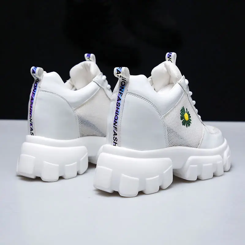 

2021 New Summer Heightening Small White Shoes Women Thick Soled Mesh Breathable Daddy Shoes Leisure Sports Shoes Platform Shoes