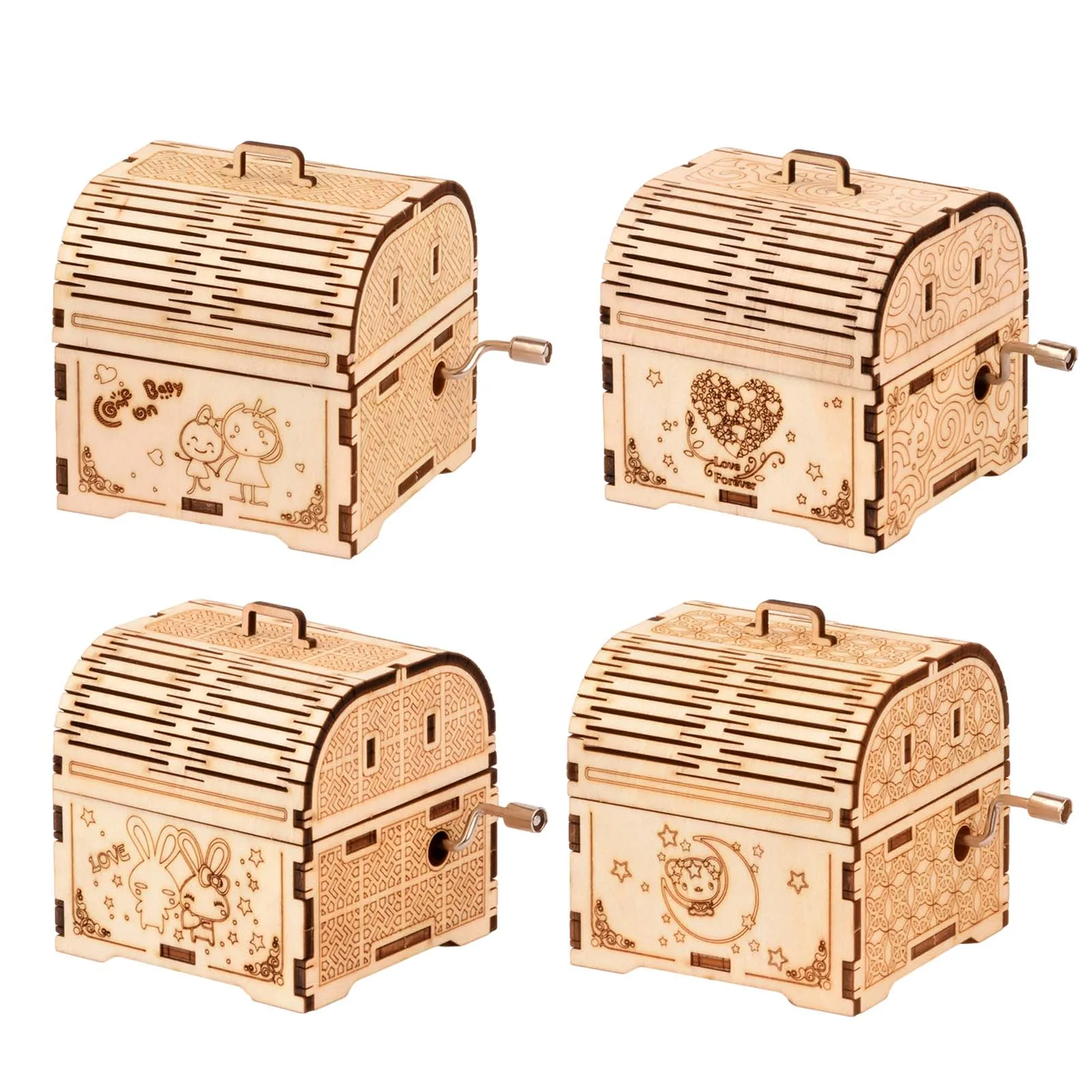 DIY рукоятка музыкальная шкатулка модель 3D деревянная игрушка головоломка