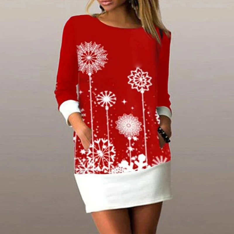 

Fashion Patchwork Dandelion Feather Printing Dress Women Autumn Dresses For Women Long Sleeve Casual Loose Print Dresses Lady