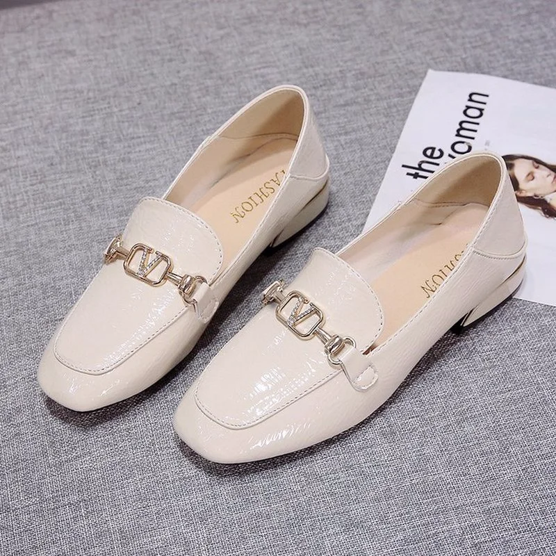

New Women's Flat Shoes Round Toe Metal Decorative Over-toe Shoes, Ladies Comfortable Casual Shoes, Loafers Shoes Woman