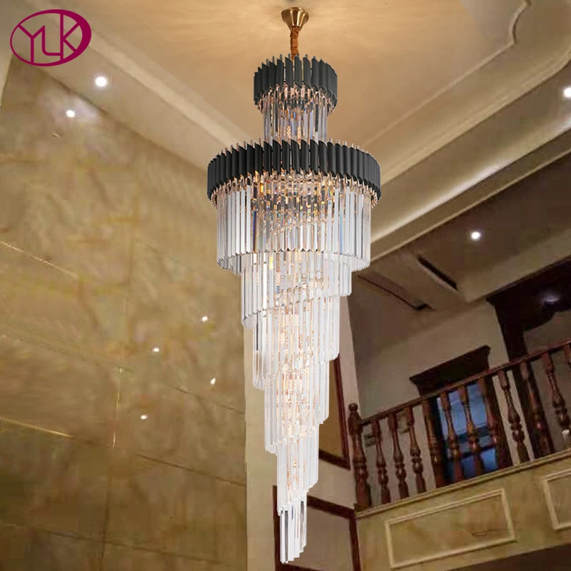 Роскошная Современная хрустальная люстра для лестницы Длинная черная лофта