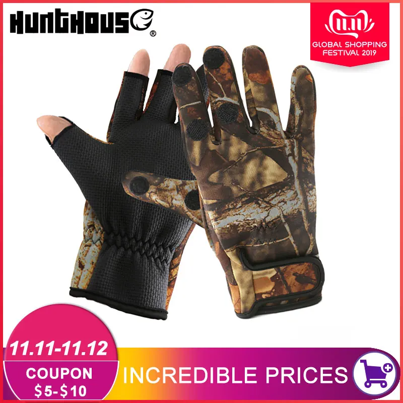 Неопреновые перчатки для рыбалки с двумя пальцами теплые дышащие кожаные