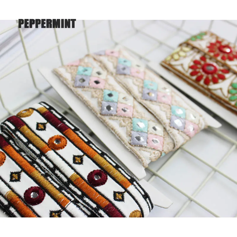 1 ярд 32 мм Этническая ВЫШИТАЯ ткань отделка зеркальные кружева жаккардовые ленты