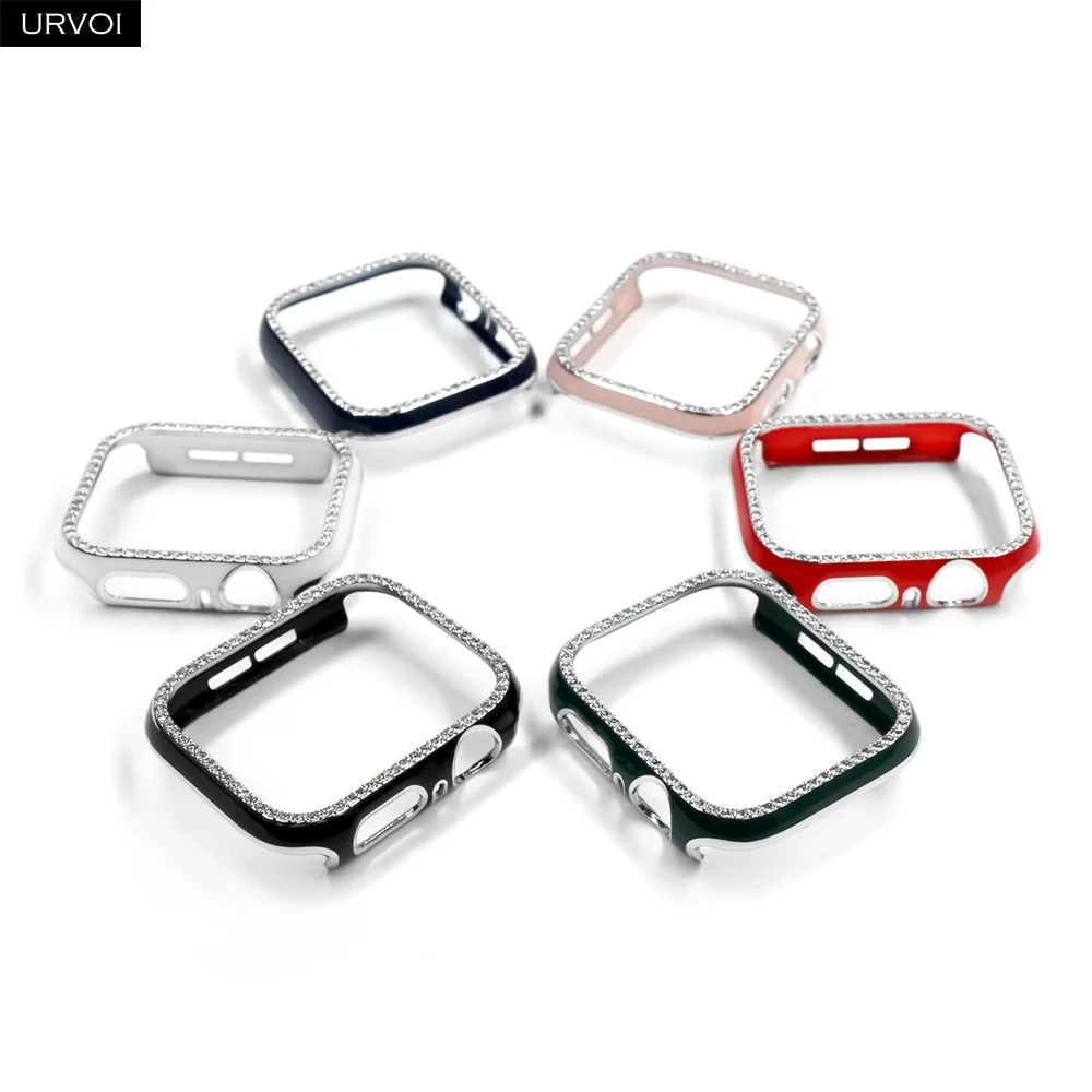 Пластиковый чехол URVOI для Apple Watch series 7 6 SE 5 4 3 2 блестящий ПК с циркониевой рамкой