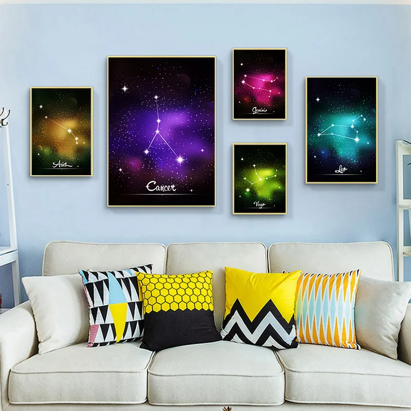 

Constellation Nursery Wall Art Pictures Canvas Poster Prints Astrology Sign Minimalist Geometric Painting Nordic Kids Decoration