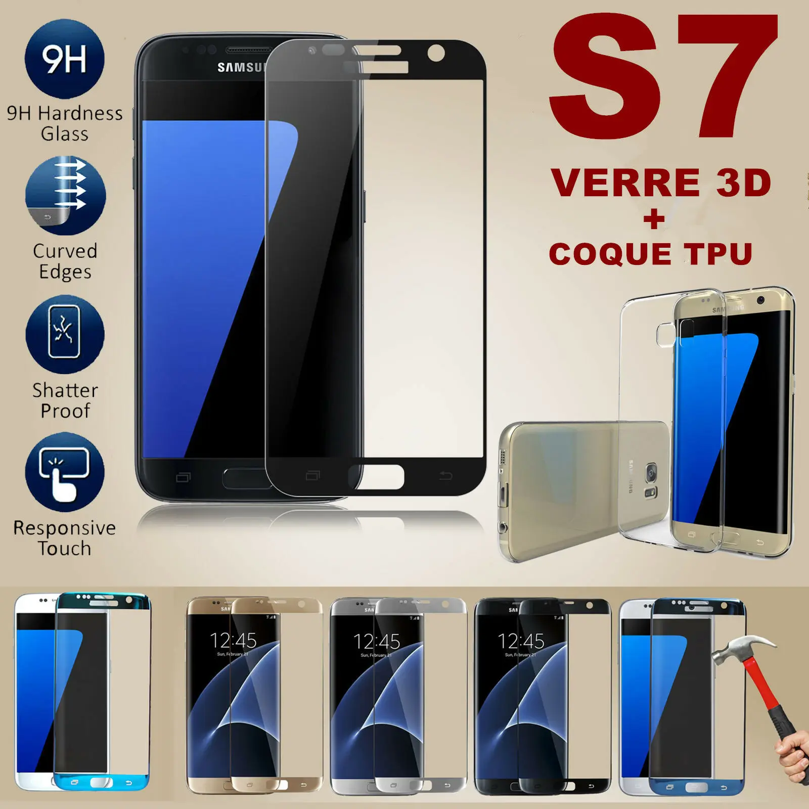 

SAMSUNG GALAXY S7 TOTAL 3D TEMPERED GLASS PROTECTION WINDOW PROTECTION FILM + TPU CASE