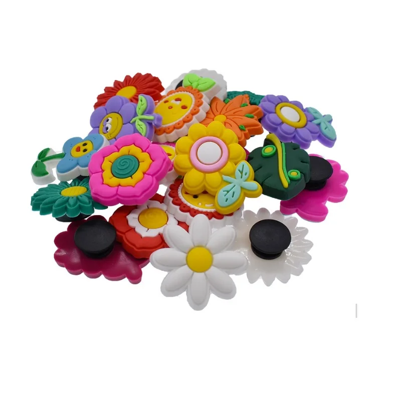

100pcs/Set Cute Sunflower PVC Shoe Charms Single Sale kinds of flowers Garden Shoe Buckle Decoration for croc Wristband jibz