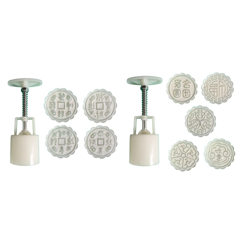 

1 Set Chinese Traditional Round Moon Cake Mould 50g Hand-Pressure 4 Stamps Mooncake Molds for Mid-Autumn DIY Pastry Tool Cookie