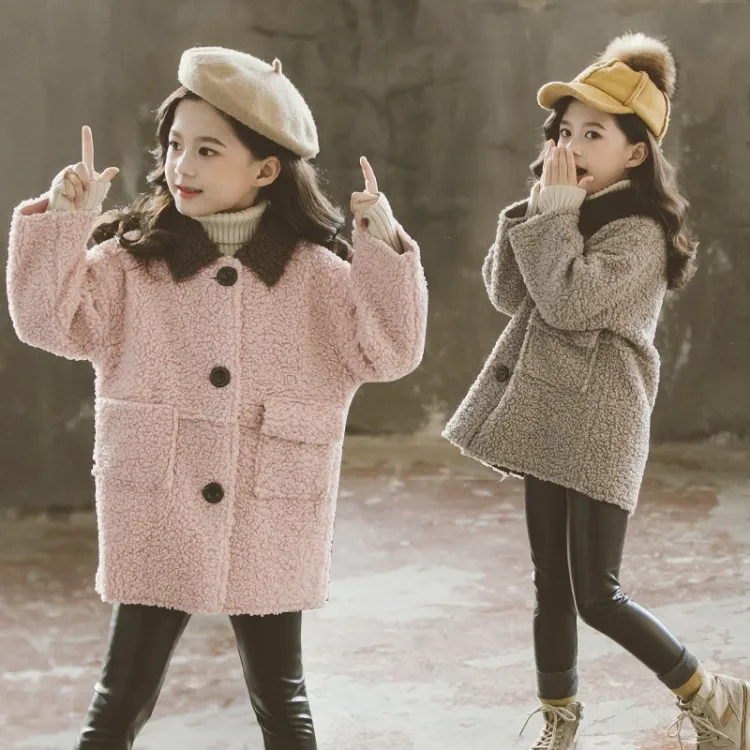 2020 Autumn Winter New Arrival Korean Version pure color woolen warm fashion thickened coat for cute sweet baby girls |
