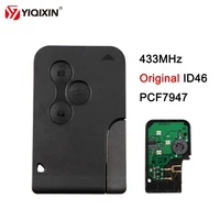 yiqixin 3 button smart card with insert small key blade 433mhz id46 chip pcf7947 for renault megane 2 3 koleos scenic 2003 2008