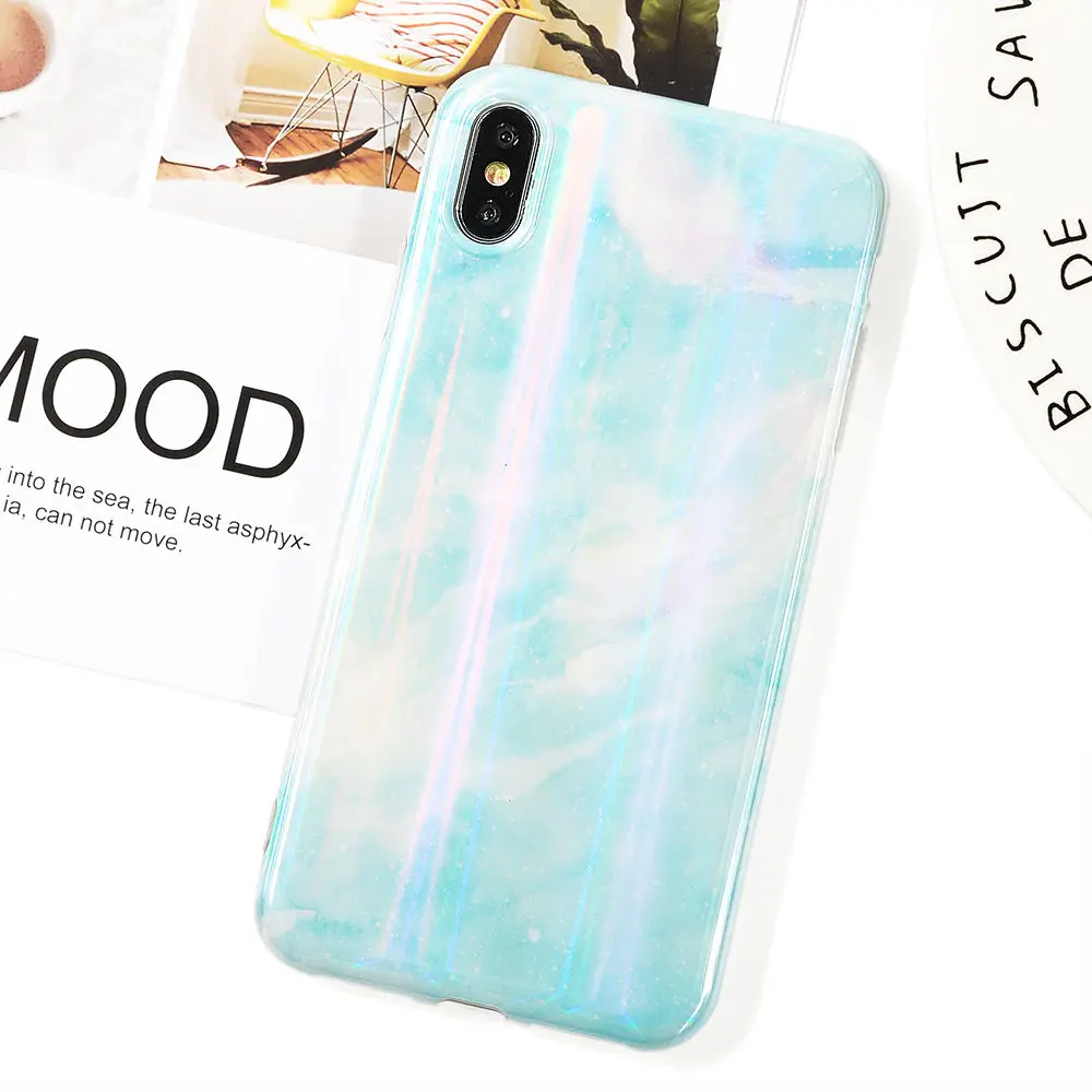 T5 Глянцевый лазерный мраморный чехол для iphone X XS Max, мягкий силиконовый чехол для iphone 6, 6s, 7, 8, 7 plus, задняя крышка для телефона - Цвет: T5