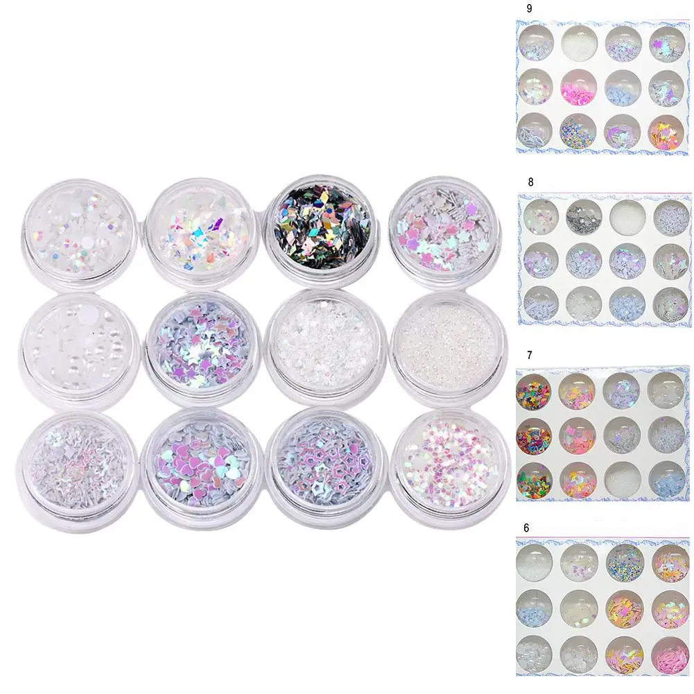 12 банок/1 коробка блестящий милый узор маникюр Нейл арт макияж глаз блестки DIY