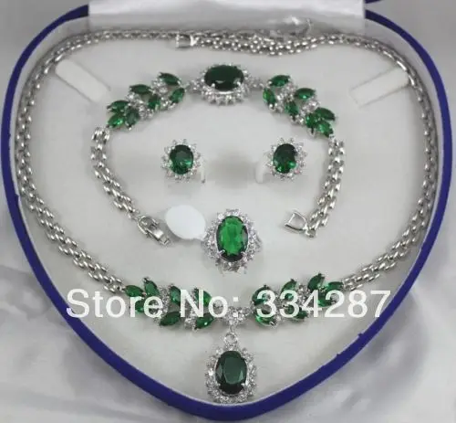 

Fine jewelry green zircon White gold Necklace Bracelet Earring Ring