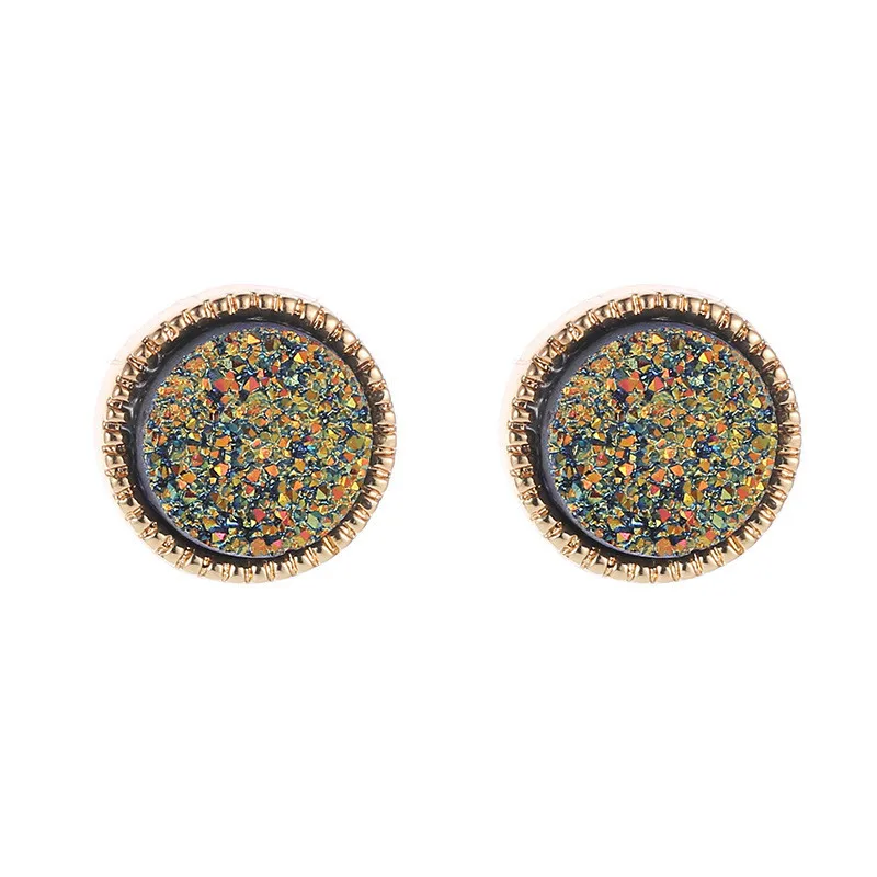 

8 Color Colorful Alloy Gold Resin Crystal Tooth Broken Stone Stud Earrings Geometric Round Mineral Rhinestone Earrings Pin Women