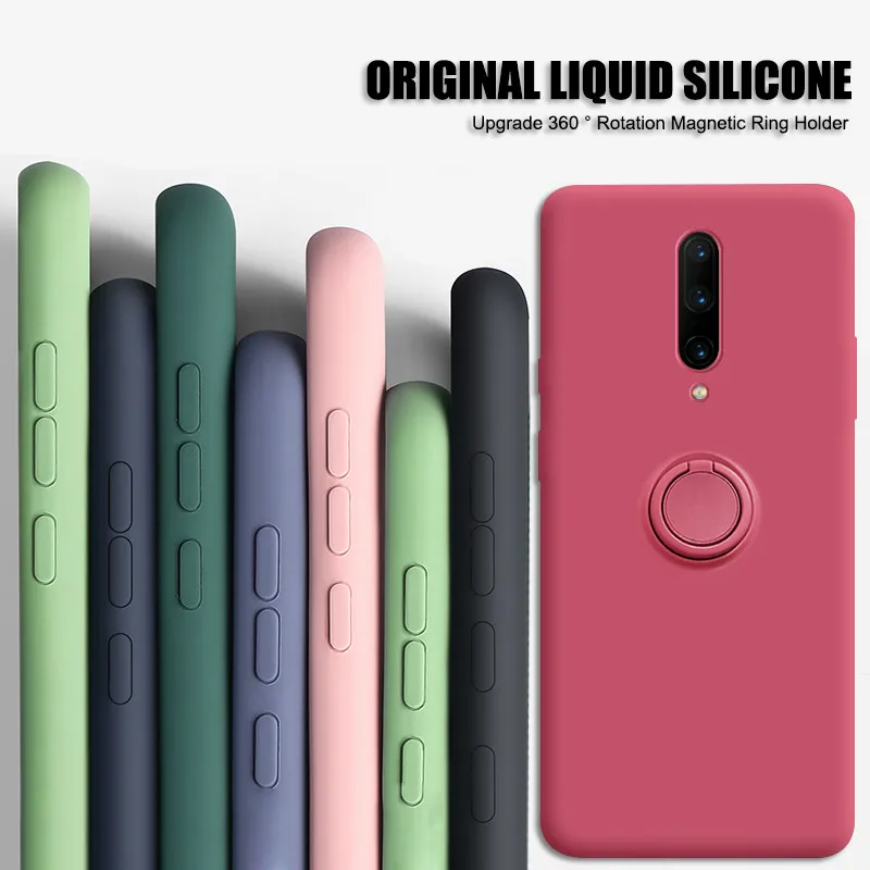 

Original Liquid Silicone Phone Cases For Oneplus 9 Pro 8 Pro Luxury Magnetic Ring Holer Soft Tpu Cover For One Plus 8 Pro Case