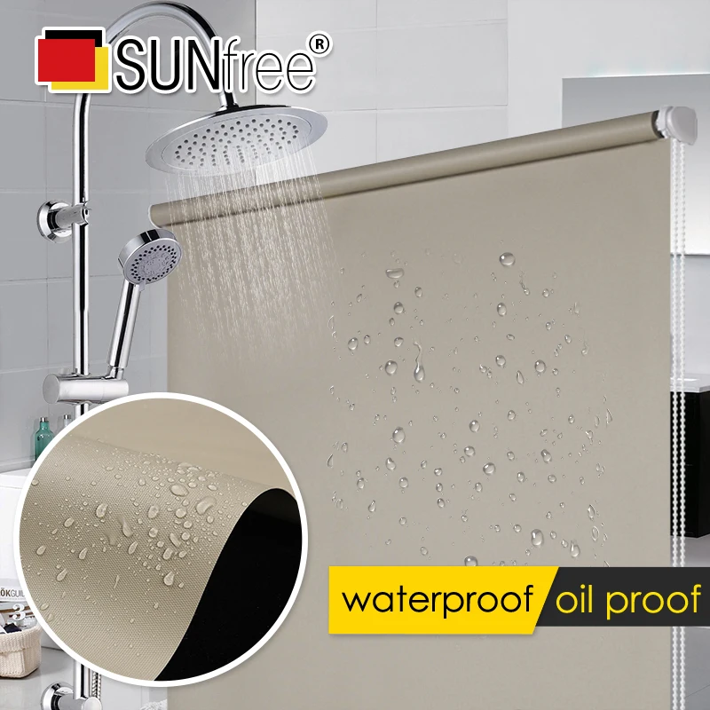 

Hot Sale Waterproof Oil Proof fabric roller blinds easy cleaning 100% Blackout blinds window decorate for Hotel Kitchen Bathroom