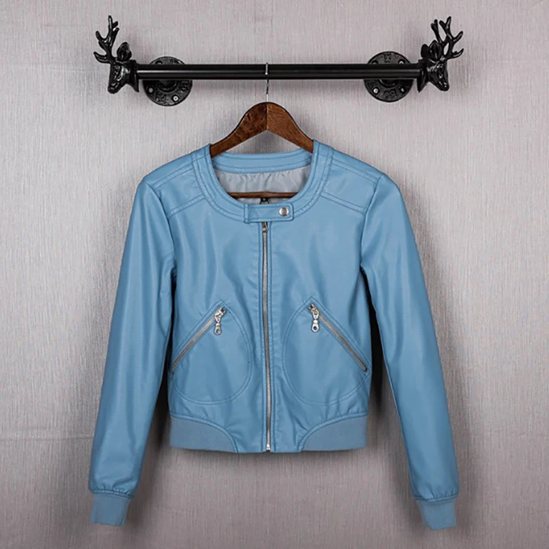 Женская куртка из искусственной кожи с круглым вырезом повседневные куртки на