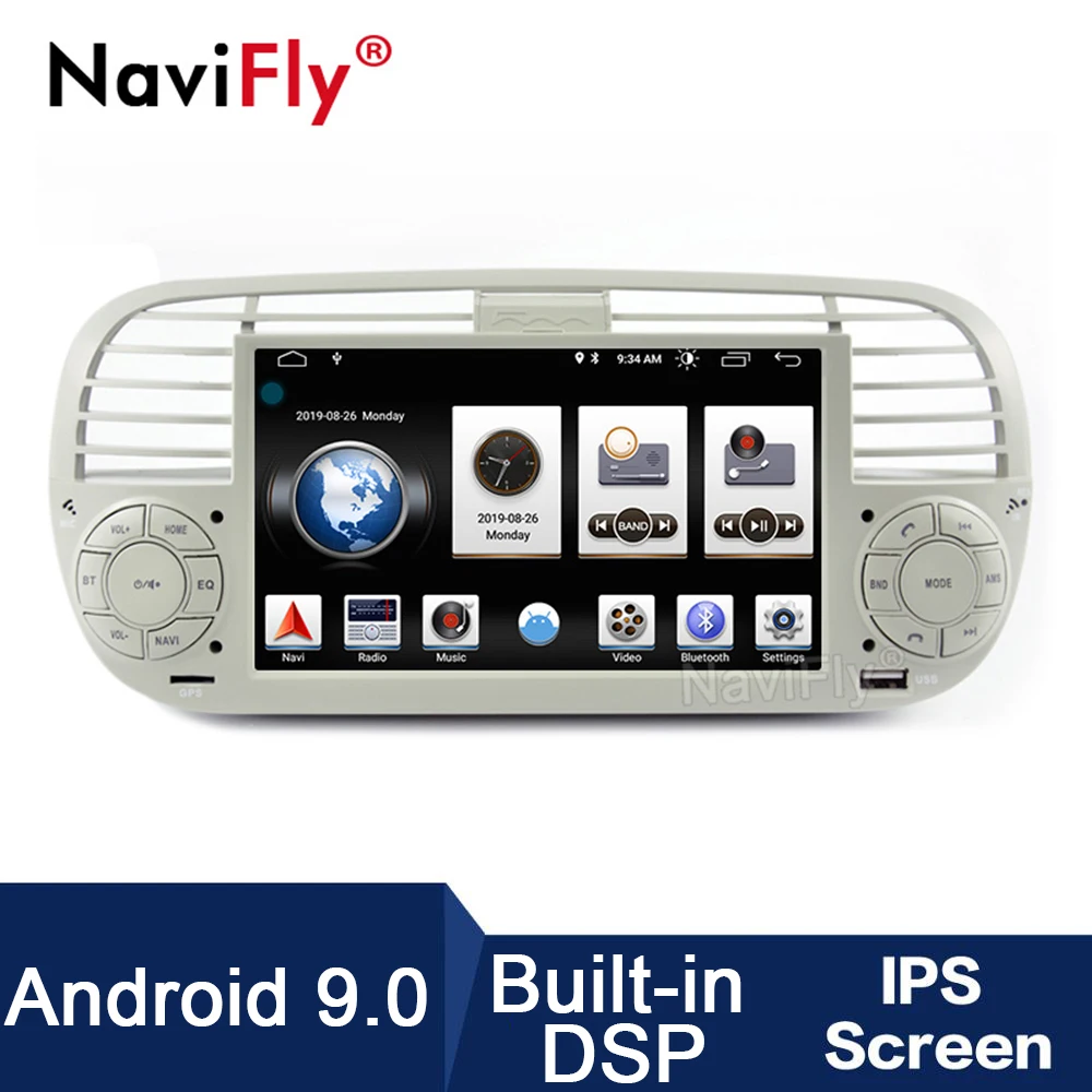 NaviFly Авто gps ips DSP Android 9 автомобильный проигрыватель с радио и gps для FIAT 500 2007- аудио радио авто стерео Автозвук gps головное устройство