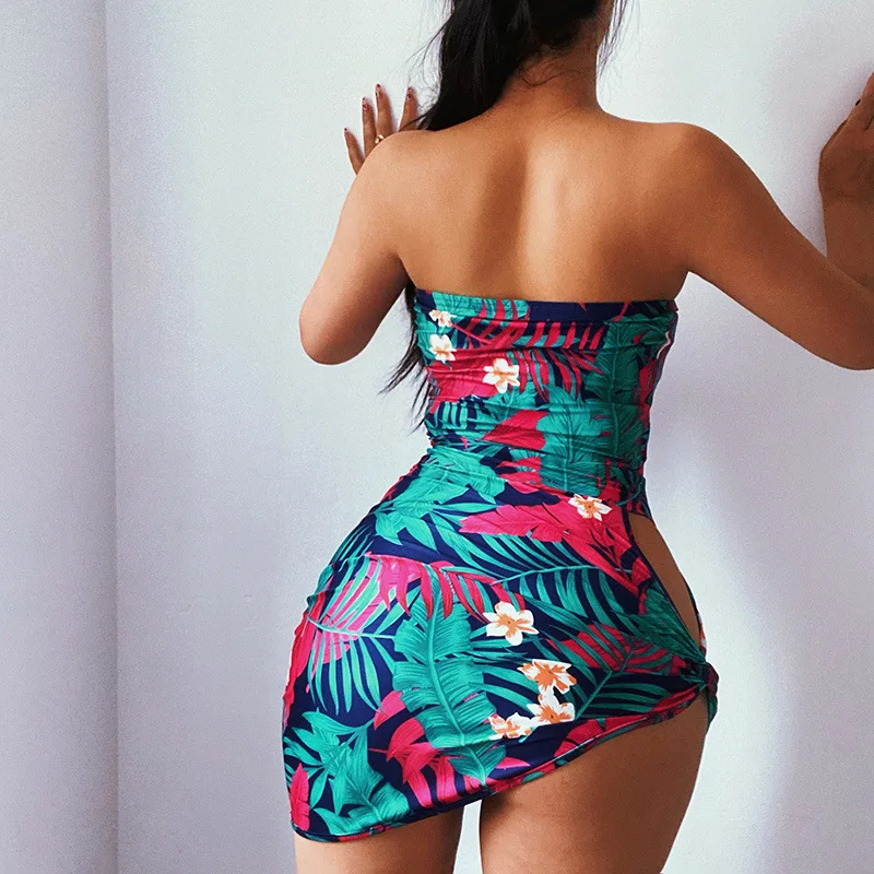 

Women Mini Dress Off Shoulder Backless Asymmetric Dress Fashion Print Party Dresses Clubwear Summer New