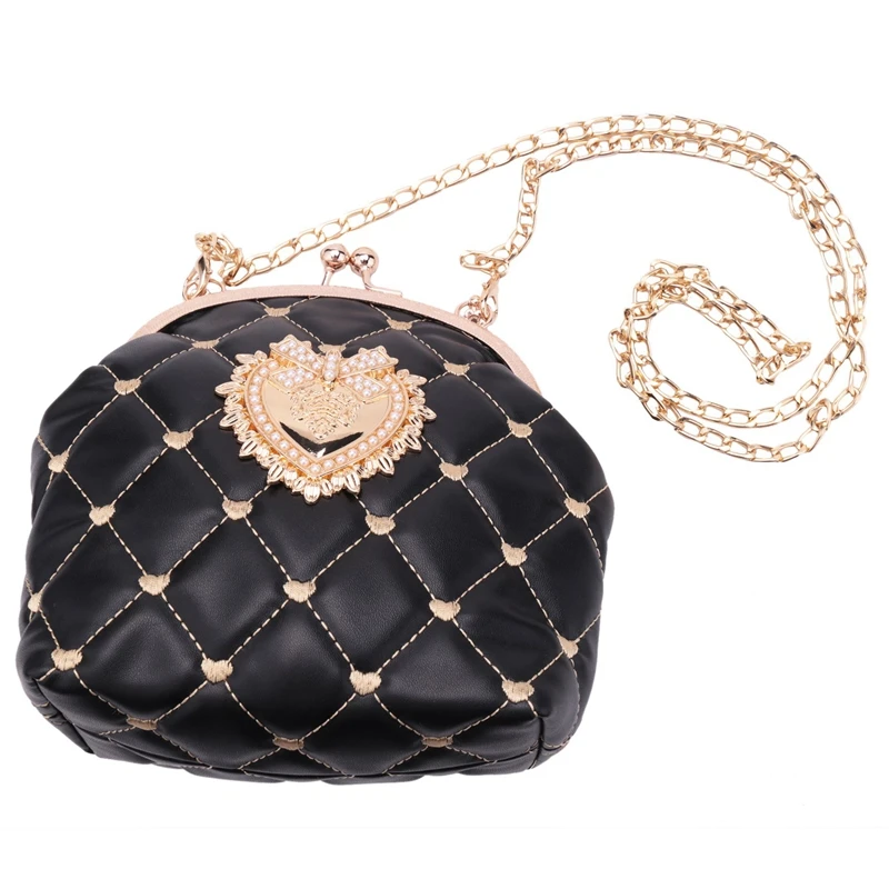 

2 Pcs Women'S Messenger Bag Retro Pouch Joker Messenger Bag Chain Shoulder Bag Women'S Handbag Black & Gold