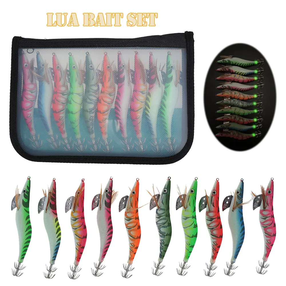 

10pcs Multi-colors Fishing Lure Saltwater Luminous Squid Bait Jigs Plastic Artificial Squid Bait Shrimp Jig Fishing Lures Hooks