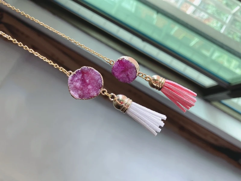 

Druzy Car Hanging Pendant Ornament Blue and Pink Drusy Tassels Car Interial Rear End Mirror Deocartion