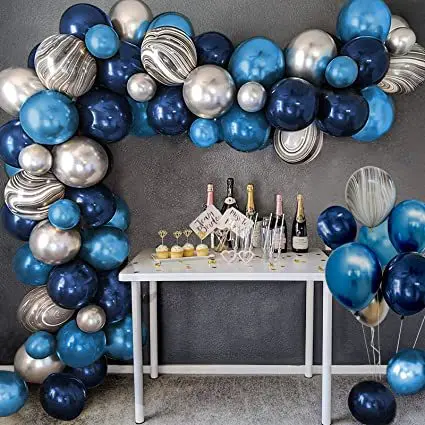 Globo de l&aacute;tex azul y plateado para hombres y mujeres, suministros de fiesta con tema espacial, 85 piezas, decoraci&oacute;n para fiesta de cumplea&ntilde;os y boda-1
