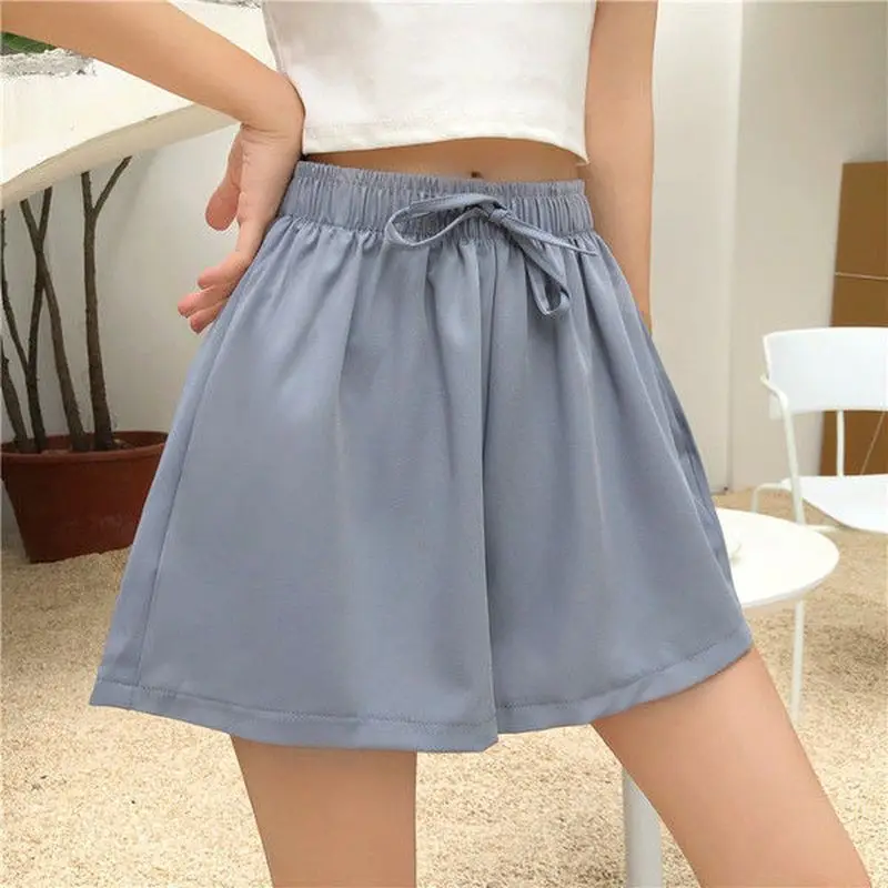 

Shorts Women Ice Silk Wide-Leg Summer 2021 New Korean Loose Drawstring Solid Thin All-Match High-Waist Casual Gym Sports Pants