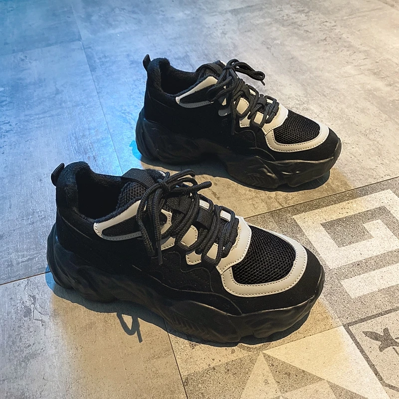 

DLEK Winter Women Dad Sneakers Chunky Lace-Up High Quality Fur Plush Mixed Colors Female Warm Platform Fashion Vulcanize Shoes