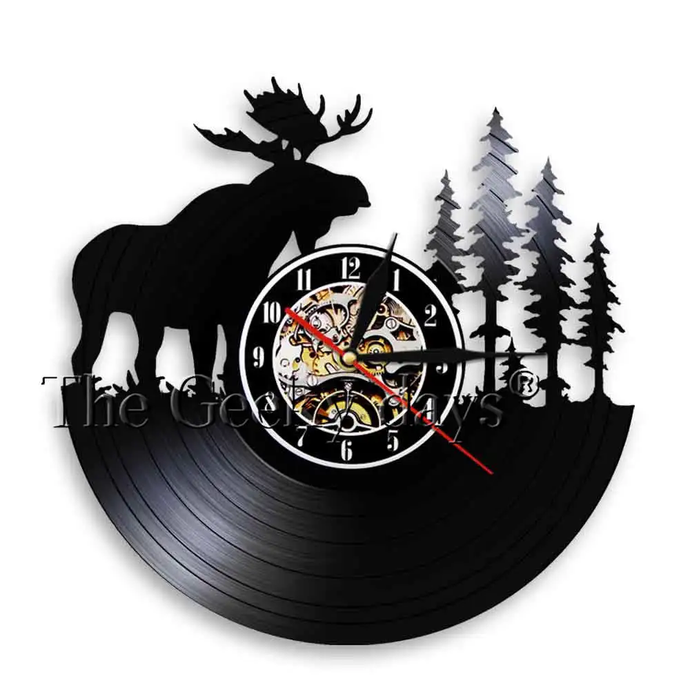 11 Forest Deer Wall Decor Retro Vinyl Record Wall Clock Antler King Moose With Pine Tree Hunting Hunters Wall Clock Gift Idea - Color: 11