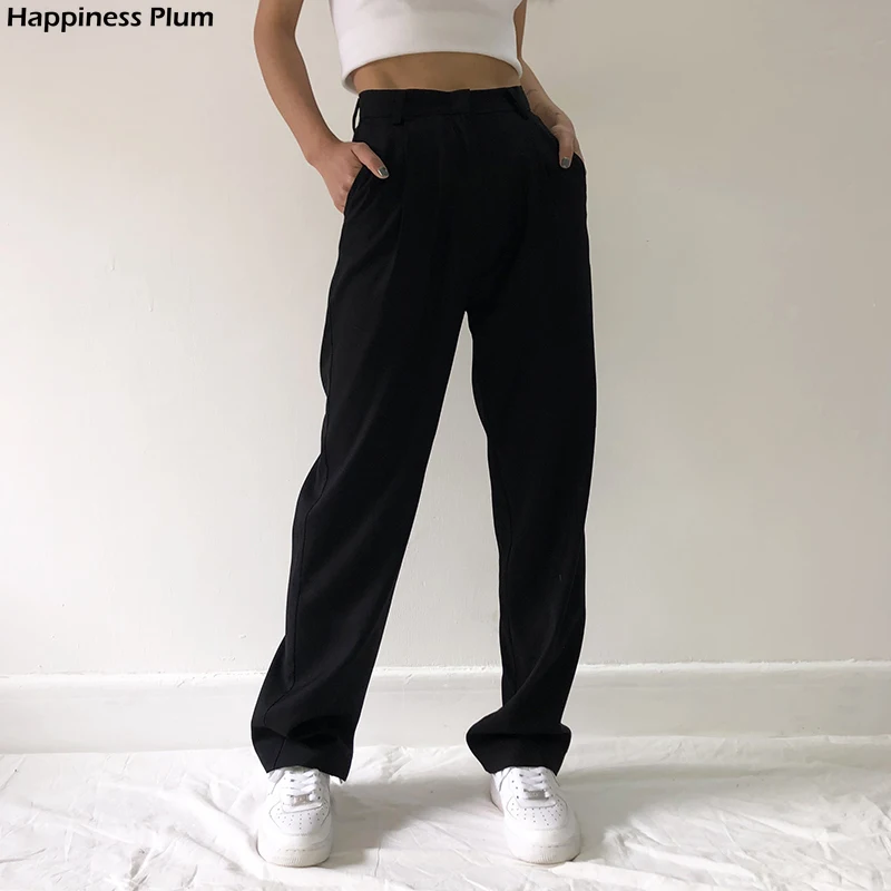 

2020 Fashion Straight Suit Women Pants High Waist Casual Office Lady Pants Full Length Wide Leg Loose Female Black Mom Trousers