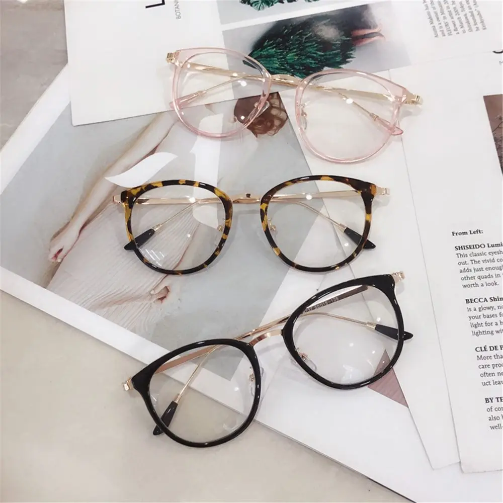 

Unisex Round Frame Transparent Leopard Eyeglasses Glasses Optical Spectacle Flat Mirror Eyewear