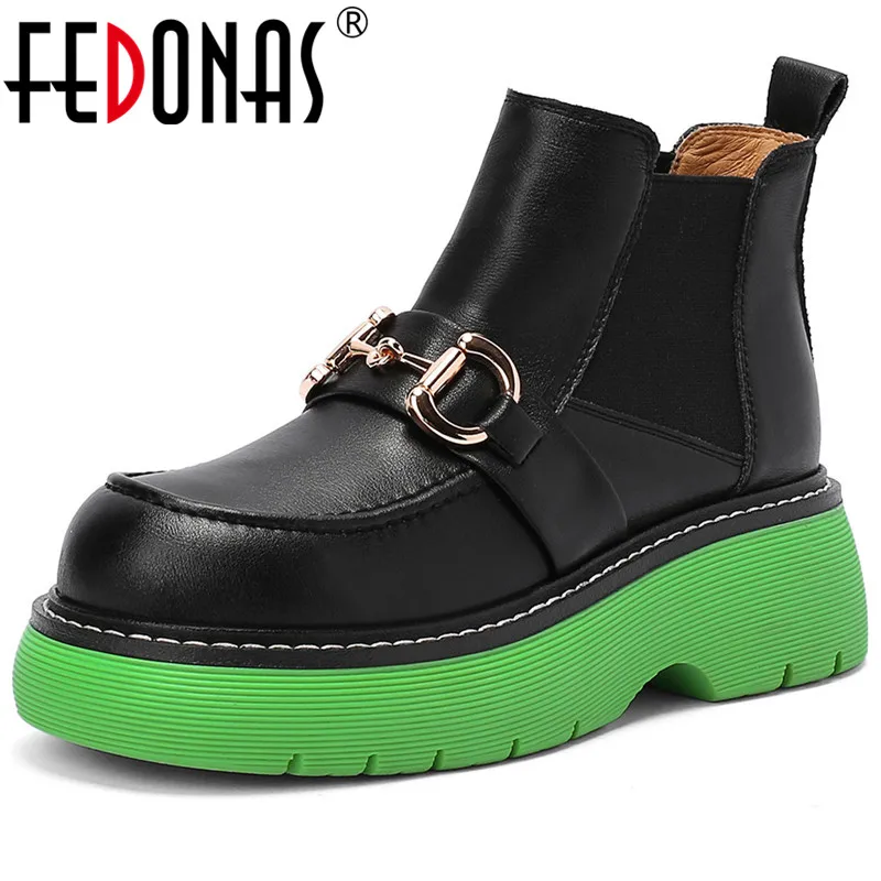 

FEDONAS/ботильоны с металлическим украшением; Женские ботинки на платформе в стиле панк на толстом каблуке; Женская рабочая обувь из натуральн...