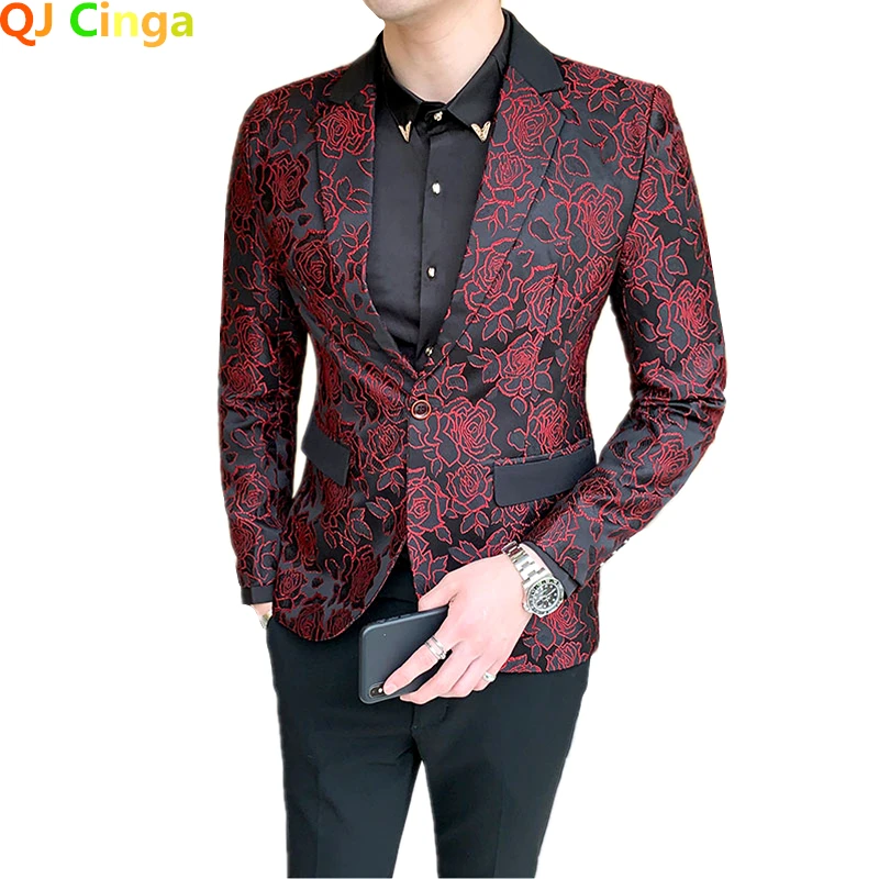 

Костюм мужской красный из двух предметов, пиджак, черные брюки, смокинг для свадебной вечеринки, Модный облегающий деловой костюм, 5xl