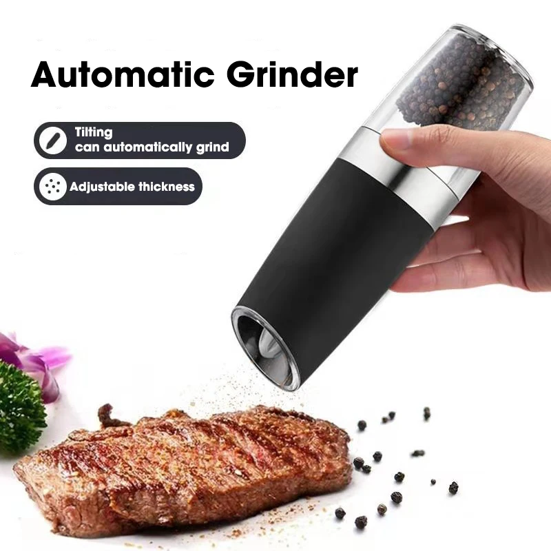 

Stainless Steel Pepper Mill Electric Gravity Salt and Pepper Grinder Operated Automatic Kitchen Tools Spice Mills with LED Light