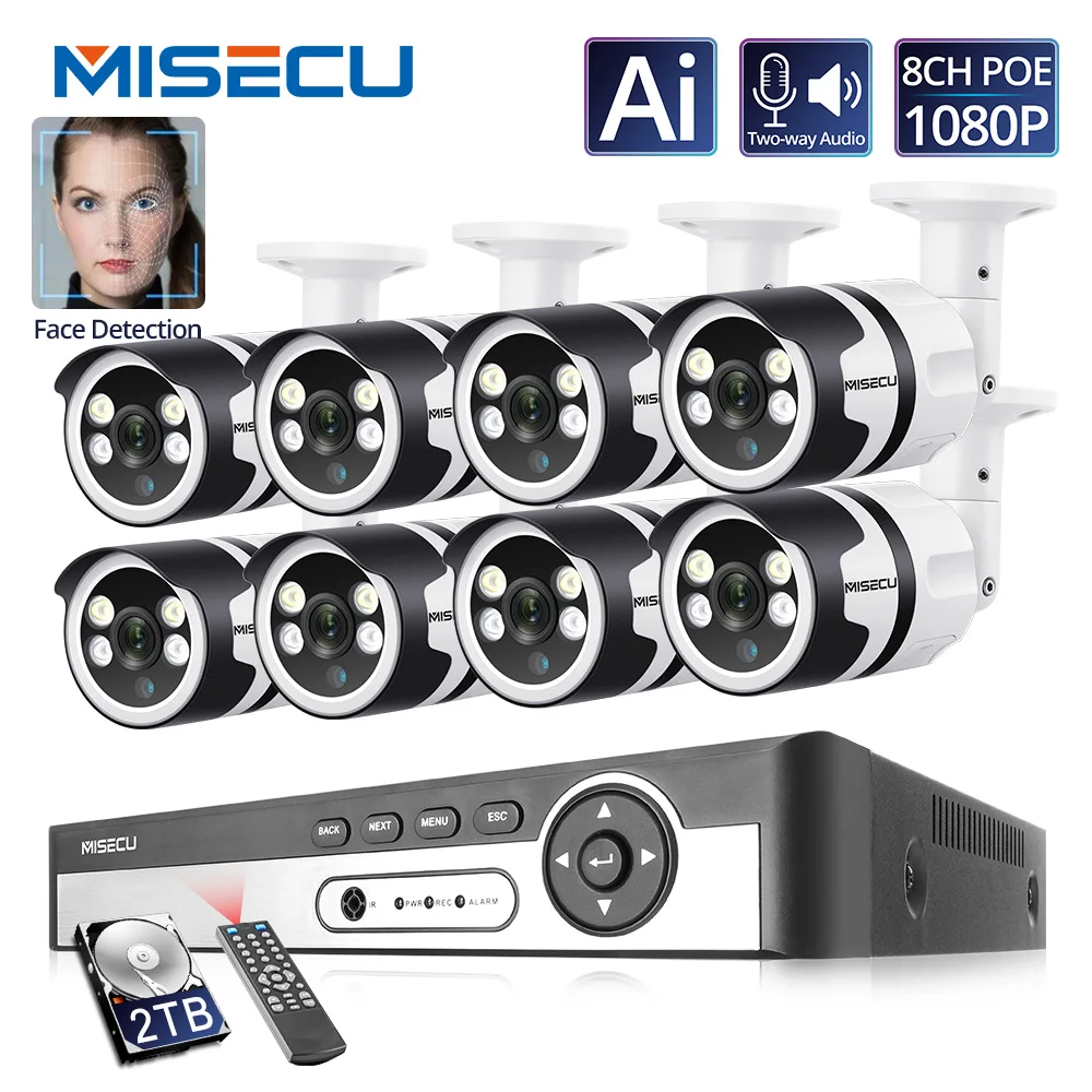Мисеку 4CH 8CH AI Обнаружение Человека Запись Лица POE NVR 1080P Безопасность IP-камера Двусторонняя Аудио Открытый Видеонаблюдение Набор.